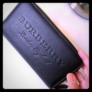 Burberry Black Zip Around Leather Wallet
